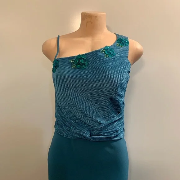 Women junior green blue sleeveless bodycon maxi dress size (M) zipper on the sid - Picture 6 of 9